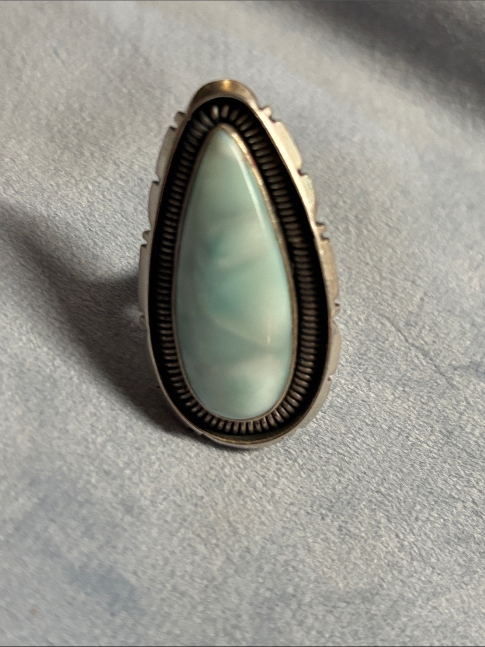Sterling Silver Larimar Teardrop Ring Size 9